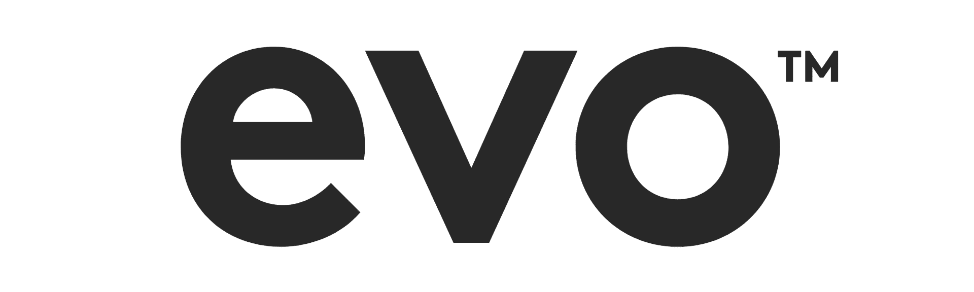 Evo logo in bold lowercase letters with trademark symbol on a transparent background.